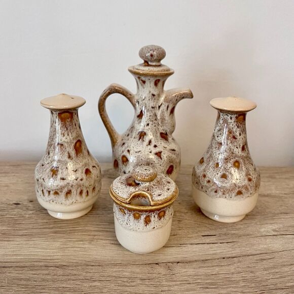 Fosters Pottery Honeycomb Cruet Set 1970's Made in England Vintage Retro - Picture 1 of 13